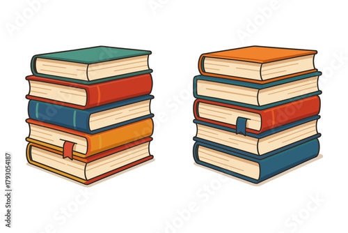 Stack of books icon. Reading books vector with colorful covers and bookmarks for study or library.