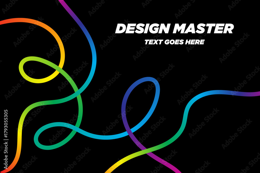 Obraz premium Colorful 3D Wave Line Shapes. Abstract Rainbow Squiggle Pattern Graphic on Black Vector