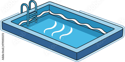 Isometric swimming pool with water waves and ladder isolated