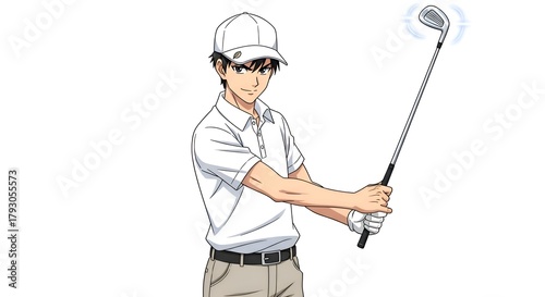 Anime Golfer Swinging Club with Determination.