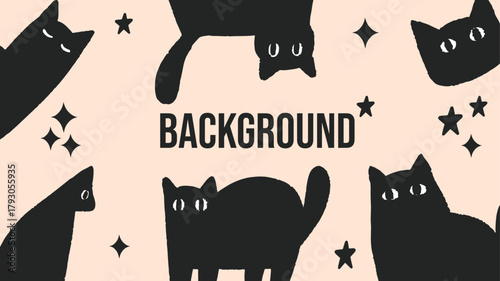 Vector design with black cats. Hand drawn feline silhouettes. Vector illustration.