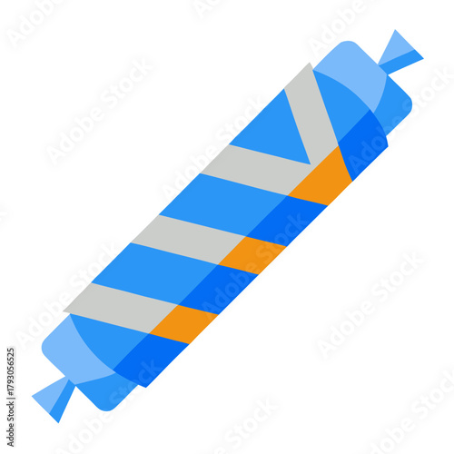 Abstract candy wrapper with blue orange and gray stripes