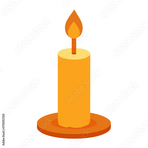 Simple orange candle with flame burning brightly