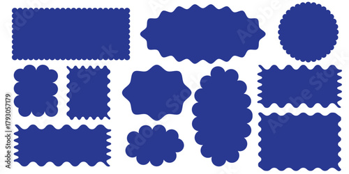 Rectangle shape frame with zigzag edge. Set of Zigzag and colorful Shapes. Cloudy wave curve edge frame vector set colorful wavy edge frames. Set of colorful round and oval, rectangular and square.Eps