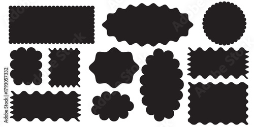 Rectangle shape frame with zigzag edge. Set of Zigzag and colorful Shapes. Cloudy wave curve edge frame vector set colorful wavy edge frames. Set of colorful round and oval, rectangular and square.Eps