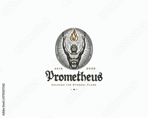 Prometheus god holds fire logo template
