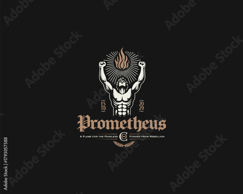 Prometheus god holds fire logo template