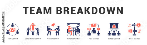 Team Breakdown Modern and clean web banner illustration featuring thematic icons for visual communication