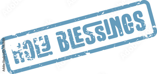 A blue weathered rubber stamp impression shows the sacred phrase Holy Blessings