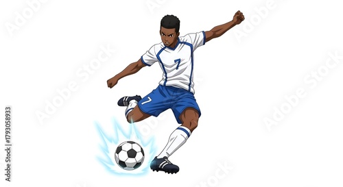 Soccer Player Kicking Ball with Power and Precision.