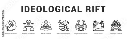 Ideological Rift Modern and clean web banner illustration featuring thematic icons for visual communication