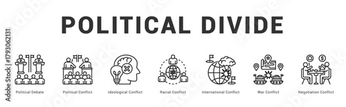 Political Divide Modern and clean web banner illustration featuring thematic icons for visual communication