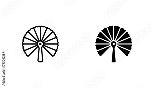 Traditional folding hand fan icon set black outline Vector