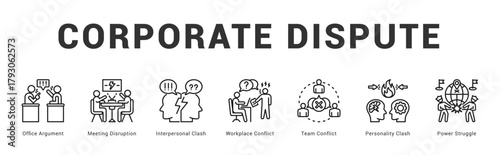 Corporate Dispute Modern and clean web banner illustration featuring thematic icons for visual communication