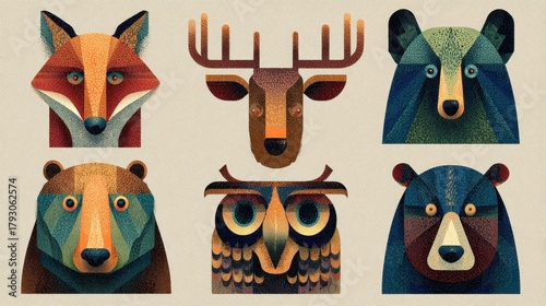 Colorful Geometric Animal Portraits for Artistic Decor and Design