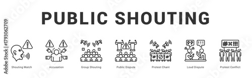 Public Shouting Modern and clean web banner illustration featuring thematic icons for visual communication