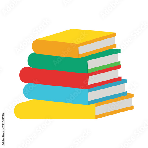 A stack of colorful books on a white background
