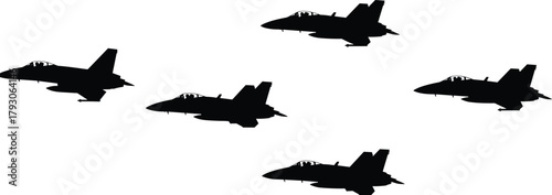 Fighter jets silhouette, military aircraft formation, aviation power, air force display, defense concept, sky patrol, tactical flight, jet coordination