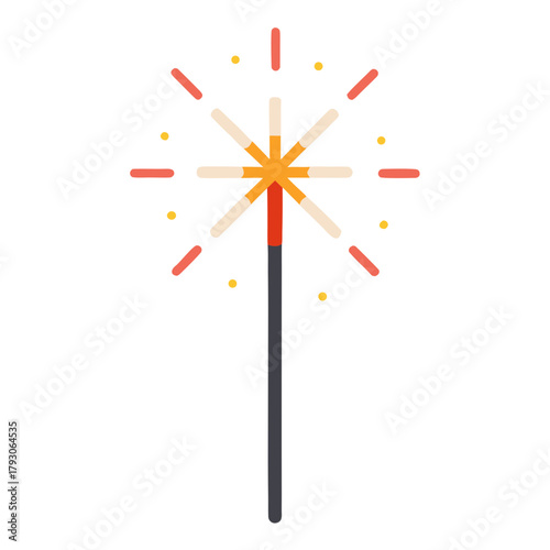 Flat design illustration of a sparkler with colorful sparks