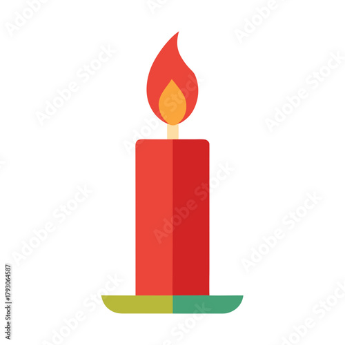 Simple red candle with flame burning brightly