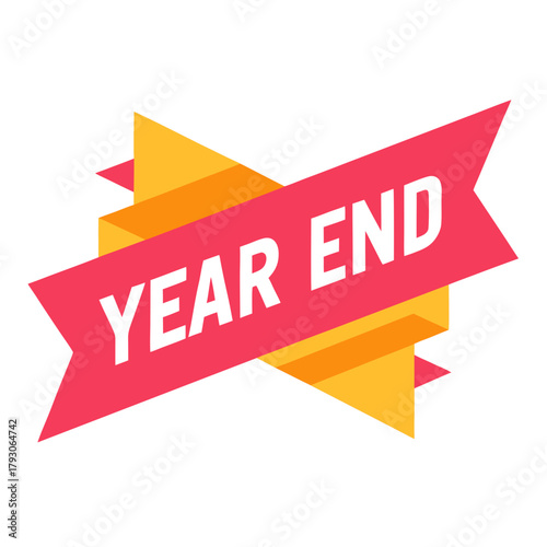 Year end sale banner with red and yellow ribbon design