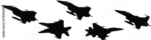 Fighter jets flying in formation, military aircraft silhouette, aviation teamwork, precision flight, air force power, tactical maneuver, sky defense