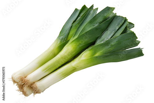 Fresh, vibrant bunch of leeks, close-up