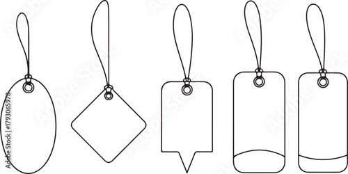 Assorted hanging tags with strings labels price tags