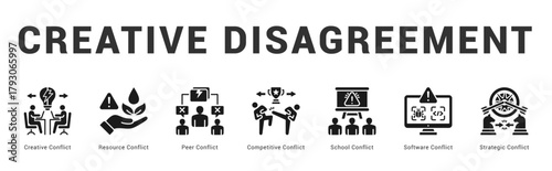 Creative Disagreement Modern and clean web banner illustration featuring thematic icons for visual communication