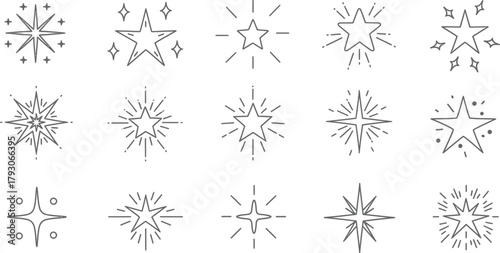 Outline Star Icons Collection Set on Transparent Background Starburst Elements