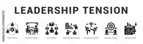 Leadership Tension Modern and clean web banner illustration featuring thematic icons for visual communication