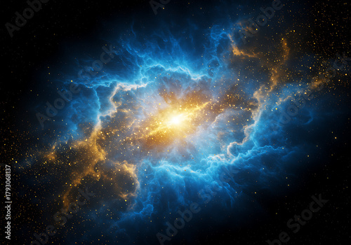 Blue and Gold Nebula Space Universe Background for Science Fiction and Astronomy