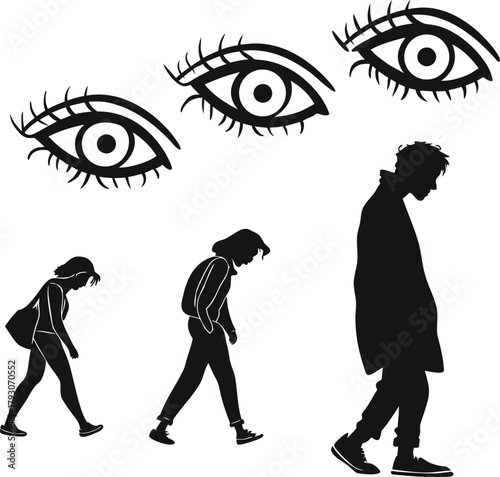 Walking people observed by many eyes, privacy concern Vector