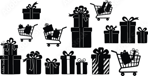 Black and White Gifts and Shopping Carts with Presents Collection