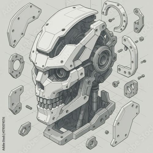 Robotic Skull Blueprint Illustration