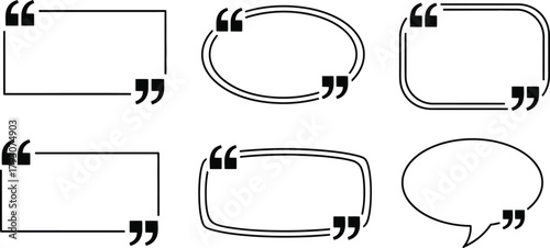 Quote Box Collection Black Line Frames and Speech Bubbles on Transparent Background