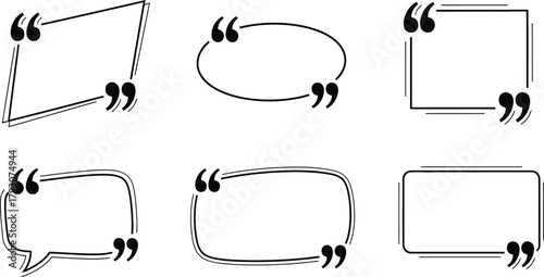 Quote Box Frames Set, Various Shapes, Black Outline, Transparent Background, Text Bubbles