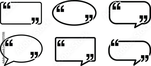 Quote Box Set Black Line Speech Bubbles with Quotation Marks Transparent