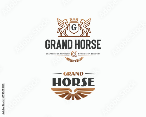 Royal Crest Heraldic pegasus horse  Logo Template 