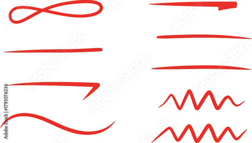 Red Underline Strokes Set HandDrawn Style Accents on Transparent Background Design