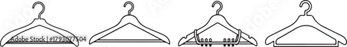 Four black and white outlines of clothes hangers garment hangers wardrobe hangers
