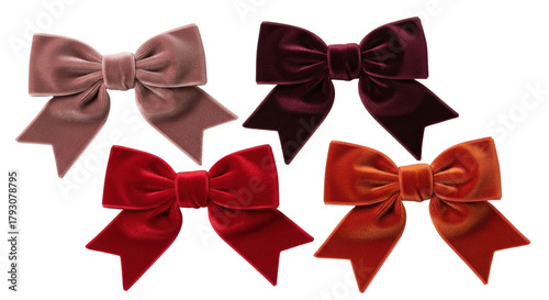 Isolated Velvet Bows in Assorted Jewel Tone Colors for Holiday Decoration, Ribbon Bows