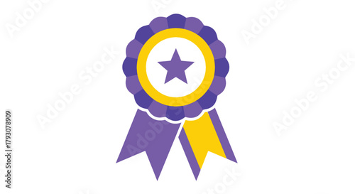 A vibrant purple and gold award ribbon with a central star icon
