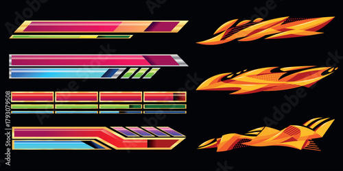 Motorsport and Racing Stripe Vector Set – Car Competition Lines, Speed Flag Patterns, and Performance Design Elements