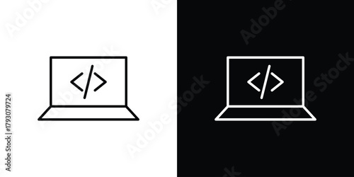 Display code icon outline and linear vector. outline icon and illustration