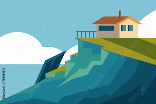 Modern house perched on a dramatic cliff overlooking the ocean