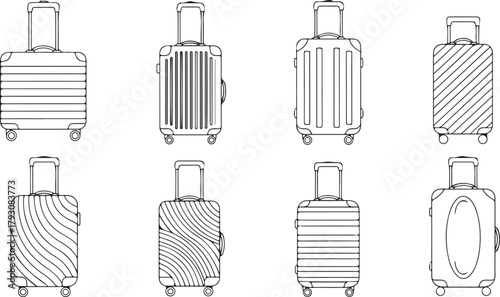 Various wheeled luggage designs with handles and textured surfaces suitcase travel