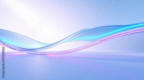 Fototapeta Naklejka Na Ścianę i Meble -  3D abstract background of a cave-like interior with undulating, sculpted walls, illuminated by glowing neon blue and magenta light strips and fog.