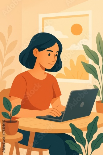 Woman Using Laptop Indoors