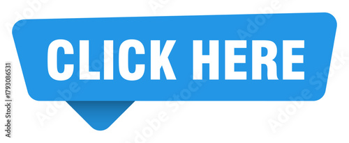 click here sticker. click here blue sign isolated on transpatent background